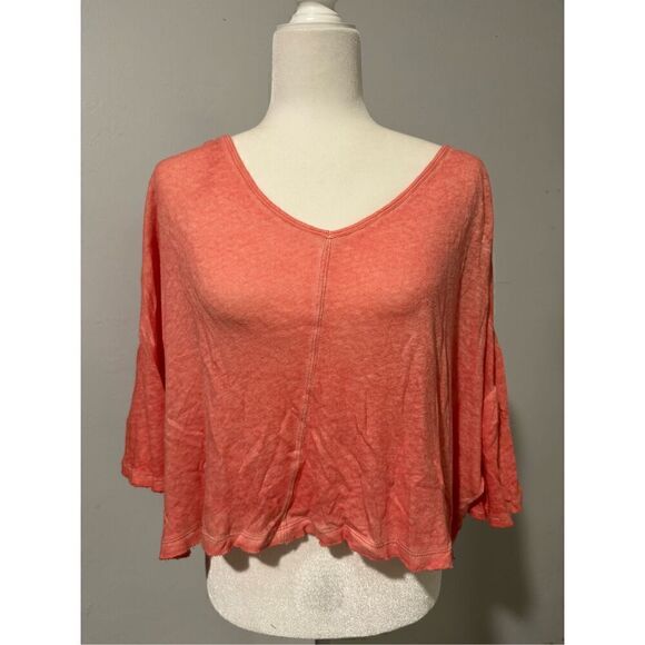 Free People orange peach cropped top open back bell sleeve S - Picture 1 of 4